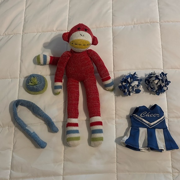 Sock Monkey with Cheer Outfit, Scarf, and Hat - Picture 1 of 6